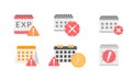 Clock or calendar exclamation alert icon collection set. Reminder schedule with exclamation sign deadline. Expired date symbol Royalty Free Stock Photo