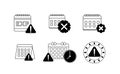 Clock or calendar exclamation alert icon collection set. Reminder schedule with exclamation sign deadline. Expired date symbol Royalty Free Stock Photo