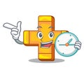 With clock cartoon plus sign logo concept health