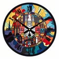 Colorful Budapest City Clock In The Style Of Mf Husain
