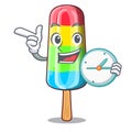 With clock character beverage colorful ice cream stick