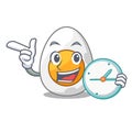 With clock character hard boiled egg ready to eat