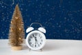 Clock and Christmas Tree. New Year Countdown Concept Royalty Free Stock Photo