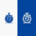 Clock, Concentration, Meditation, Practice Line and Glyph Solid icon Blue banner Line and Glyph Solid icon Blue banner
