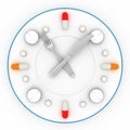 Clock consist of the plate, pills, forks with a knife Royalty Free Stock Photo