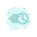 Clock countdown icon in comic style. Time chronometer vector cartoon illustration pictogram. Clock business concept splash effect