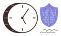 Clock and Data Shield Representing Cybersecurity and Efficient Time Management Royalty Free Stock Photo