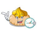 With clock delicious biscuit with ice cream character