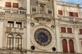 Clock dell`Orologio on St Mark`s Square San Marc in Venice, Italy. Detail with clock face and astrological Zodiac signs