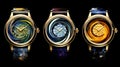 Clock design: infinity of time. Set of elegant wristwatches. Generative AI