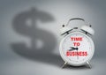 Clock with dollar shadow, time to business startup concept Royalty Free Stock Photo