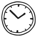 Clock doodle. Round face icon. Time symbol