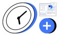 Clock, Data Dashboard, and Plus Icon Representing Time Management and Task Organization Royalty Free Stock Photo