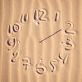 Clock face on beach