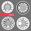 Clock face blank set isolated on transparent background. Vector watch design. Vintage roman numeral clock illustration. Black Royalty Free Stock Photo