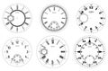 Clock face blank set isolated on white background. Vector watch design. Vintage roman numeral clock illustration. Black number