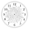 Clock face decorated with doodle flowers on white background