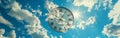 Clock Face Floating in a Cloudy Sky with Sunburst time Royalty Free Stock Photo