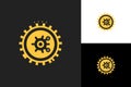 A clock face and gear-like shapes create a flat logo for a clock mechanic watch repair center