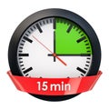 Clock face with 15 minutes timer. 3D rendering Royalty Free Stock Photo