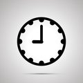 Clock face showing 9-00, simple black icon on white