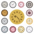 Clock faces vintage modern parts index watch clockwise arrows numbers dial-face vector illustration Royalty Free Stock Photo