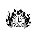 Clock in a fire, deadline, punctuality, time control concept, time is running out vector Illustration on a white Royalty Free Stock Photo
