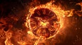 Clock on fire, distorted hands burning away in an intense and fiery inferno Royalty Free Stock Photo