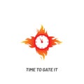 Clock in fire. Time logo - vector. Burning wall watch with flames isolated on white background in flat vector Royalty Free Stock Photo