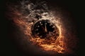 Clock on fire, time`s end depicted in fiery clock. Generative AI