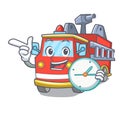 With clock fire truck character cartoon