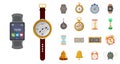 clock flat icon set with watch, smart watch, sandglass