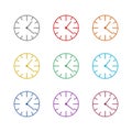 Clock in flat style icon isolated on white background. Set icons colorful Royalty Free Stock Photo