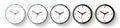 Clock in flat style, icon set. Minimalistic timer on white background. From thin to thick lines. Business watch. Vector design ele Royalty Free Stock Photo