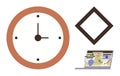 Time Management and Workflow Planning with Clock, Diagram, and Laptop Screen Elements Royalty Free Stock Photo