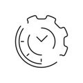 Clock And Gear Line Icon. Time Management And Efficiency Optimization Outline Symbol. Productivity And Workflow Royalty Free Stock Photo