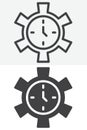 Clock and gear line and solid different style vector icon set Royalty Free Stock Photo