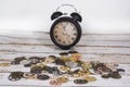 Clock gear wheels on table. Retro clock repairing abstract photo Royalty Free Stock Photo