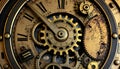 Clock gears close-up, mechanical and intricate detail, Stock Photo, Generative AI