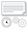 Clock, gears, and documents representing time management, productivity, and workflow optimization