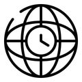 Clock in the globe icon, outline style Royalty Free Stock Photo