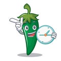 With clock green chili character cartoon