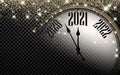 Clock hands showing 2021 year on transparent background