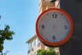 A clock without clock hands in the street. Timeless concept. Royalty Free Stock Photo