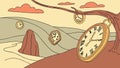 Clock hanging from tree branch, surreal time concept and nature of time vector design Generative AI