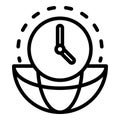 Clock and hemisphere icon, outline style Royalty Free Stock Photo