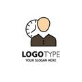 Clock, Hours, Man, Personal, Schedule, Time, Timing, User Business Logo Template. Flat Color