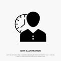 Clock, Hours, Man, Personal, Schedule, Time, Timing, User solid Glyph Icon vector Royalty Free Stock Photo
