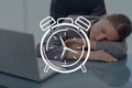 Clock icon against woman sleeping photo Royalty Free Stock Photo