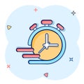 Clock icon in comic style. All day business and service cartoon vector illustration on isolated background. Quick service time Royalty Free Stock Photo